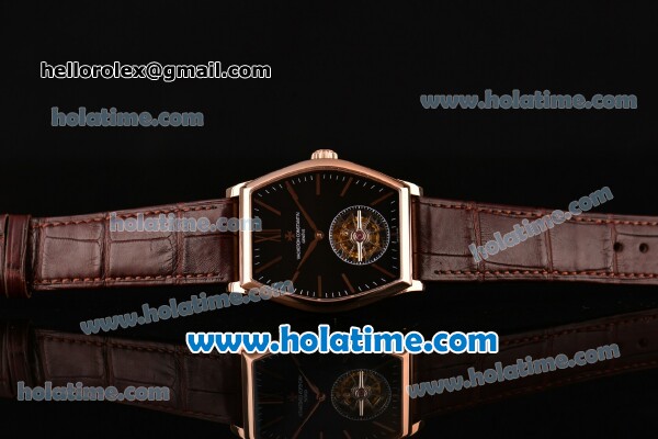 Vacheron Constantin Malte Tourbillon Swiss Tourbillon Manual Winding Rose Gold Case with Brown Alligator Strap and Black Dial - Click Image to Close